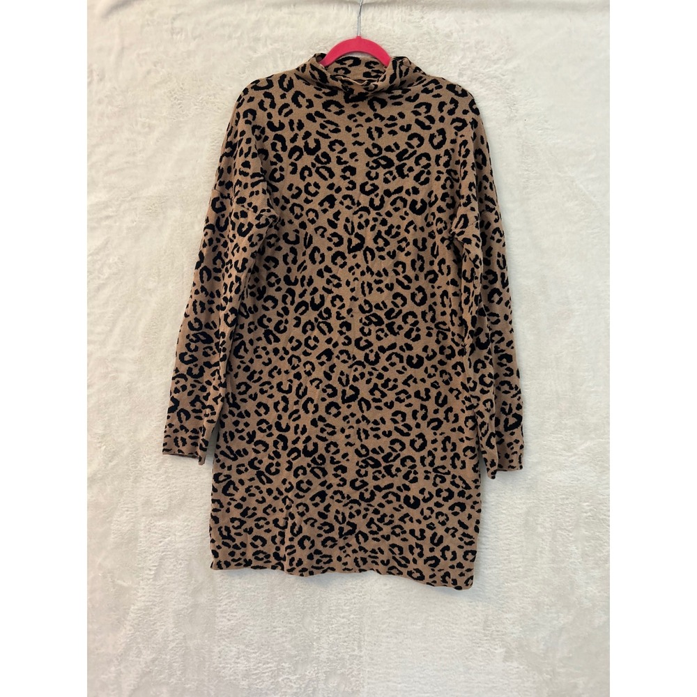 Nicole Miller New York Sweater Dress Womens XL Leopard Print Mock Neck Knit Tan